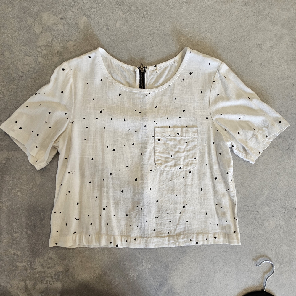 Linen White Polka Dot Women's Top Small